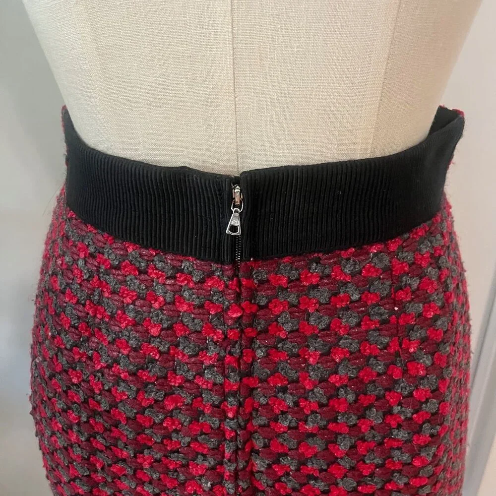 MARC JACOBS Wool Blend Red and Gray Tweed Metallic Skirt Size‎ 8